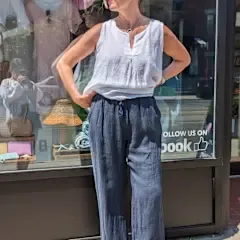 M-ITALY Linen Pants w/ Tie Waist