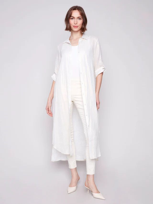 CHARLIE B 3/4 Roll Sleeve Duster, Color: Champagne, Size: XS