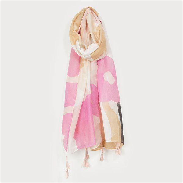 CARACOL Lightweight Scarf w/ Pompoms, Color: Beige