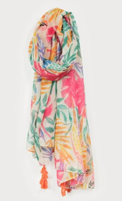CARACOL Lightweight Scarf w/ Pompoms