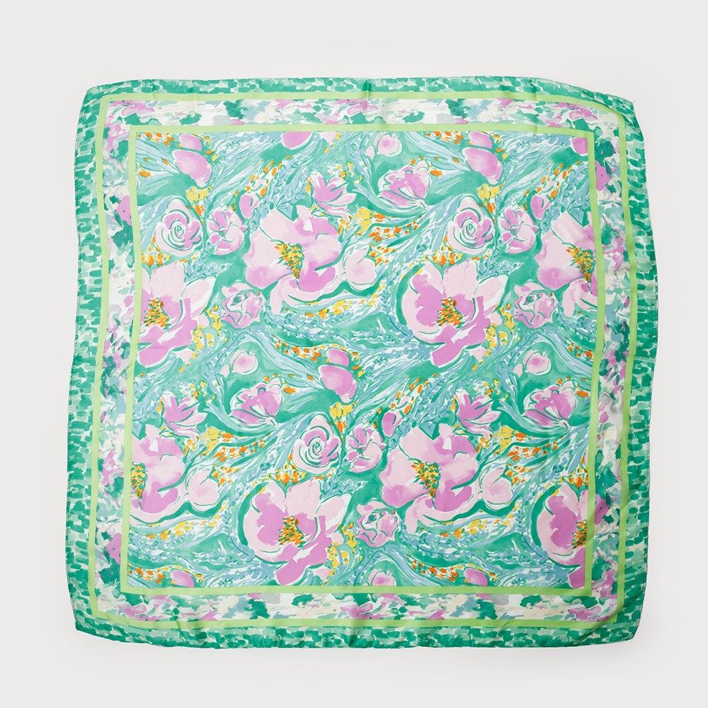 CARACOL Floral Square Scarf, Color: Green