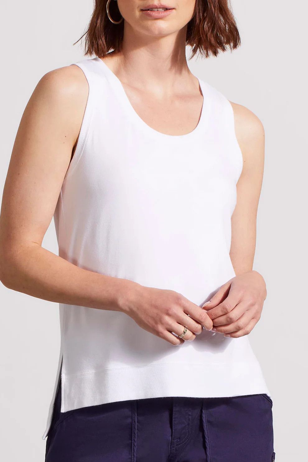 TRIBAL High Low Tank Top w/ Wash Effect, Color: White, Size: XS