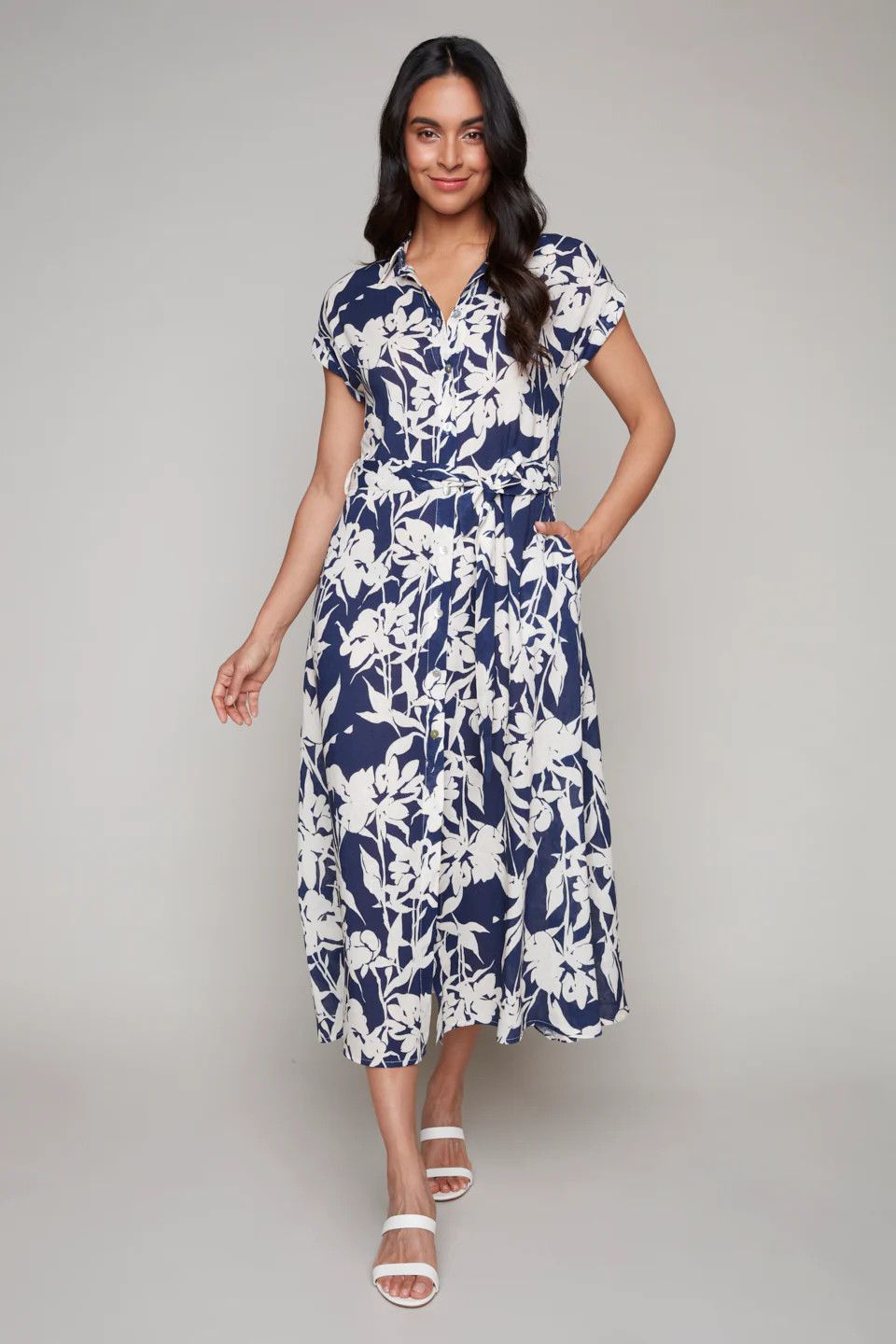 CARRE NOIR Tie Waist Dress, Color: Navy, Size: XS