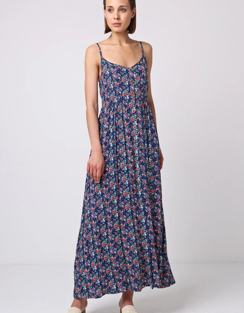 ANGEL EYE Button Front Floral Dress, Color: Navy, Size: XS
