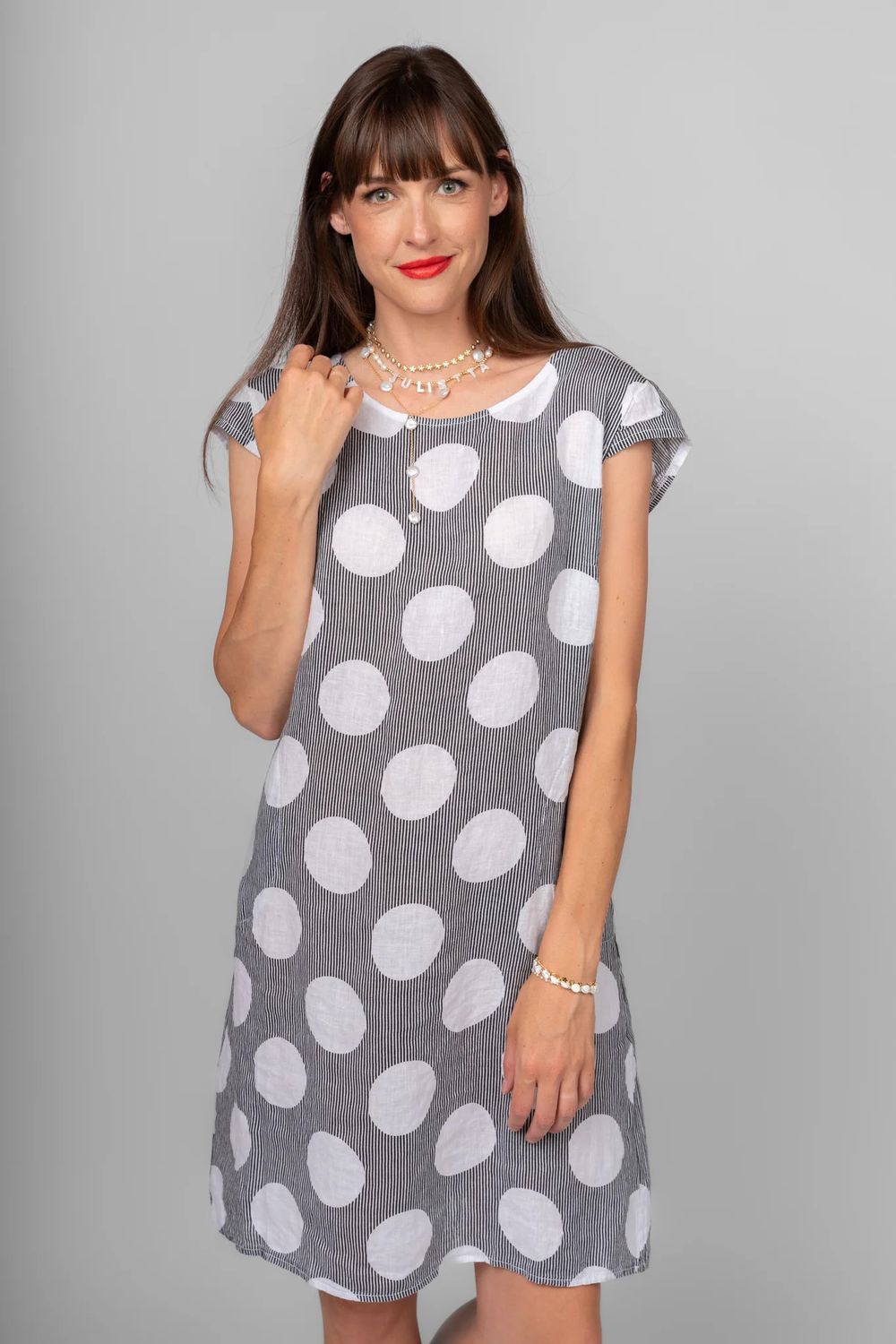 ME &amp; GEE Cap Sleeve Polka Dot Dress, Color: White, Size: XS