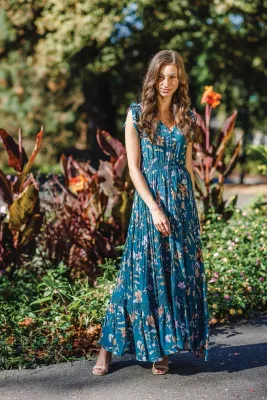 PAPILLON Floral Button Maxi Dress w/ Pockets
