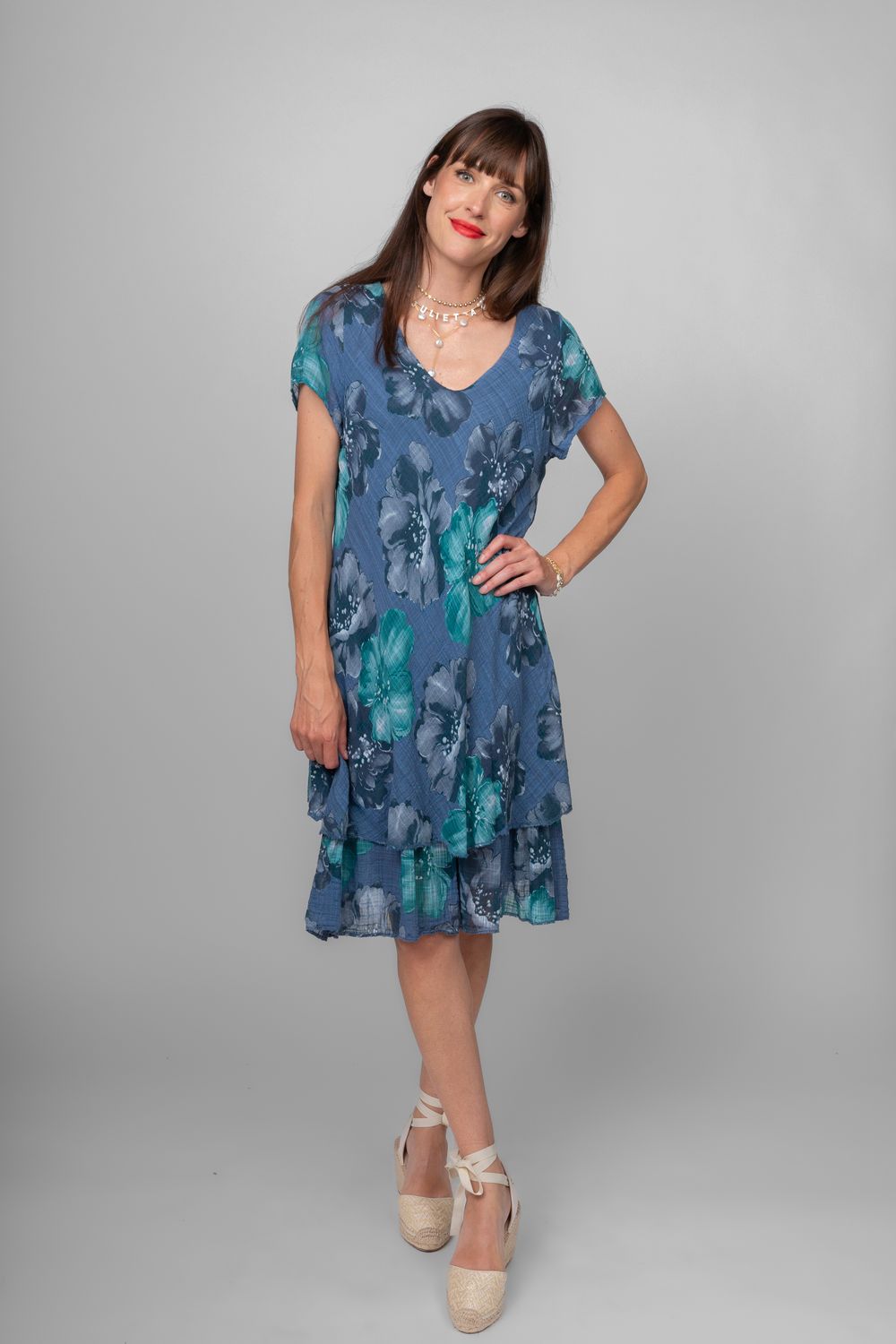 ME &amp; GEE Layered Cotton Dress, Color: Navy, Size: S/M