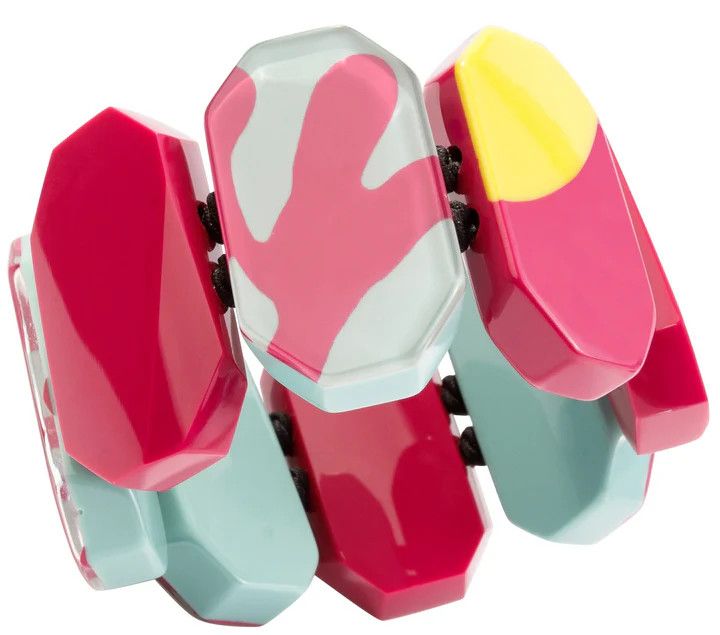 ZSISKA Risen Octagon Beaded Chunky Bracelet, Color: Teal/Pink, Size: O/S