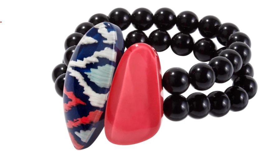 ZSISKA Double Strand Resin Bracelet, Color: Black/Navy/Pink, Size: O/S
