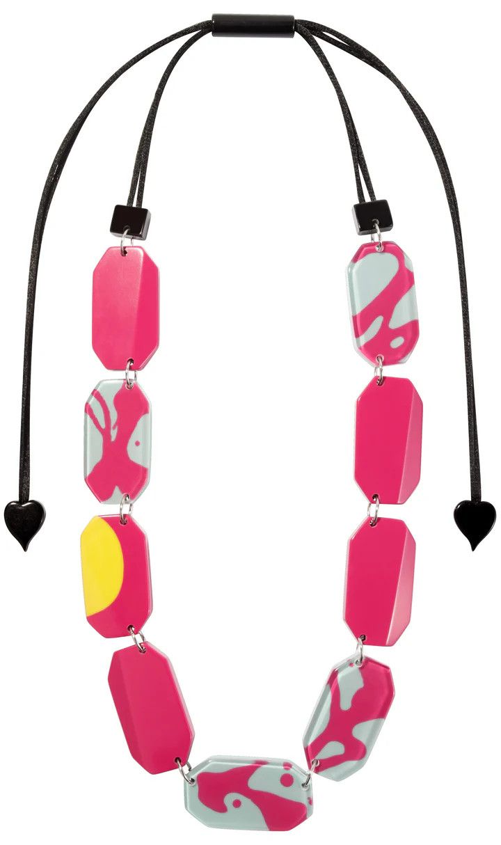 ZSISKA Resin Octagon Chain On Adjustable Cord, Color: Teal/Pink