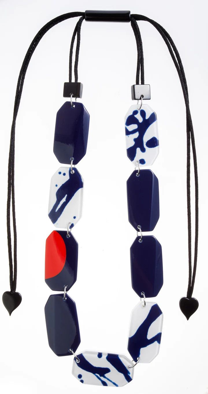 ZSISKA Resin Octagon Pendants On Adjustable Cord, Color: Navy