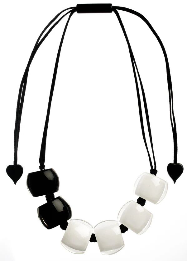 ZSISKA White &amp; Black Chunky Adjustable Cord Necklace, Size: O/S