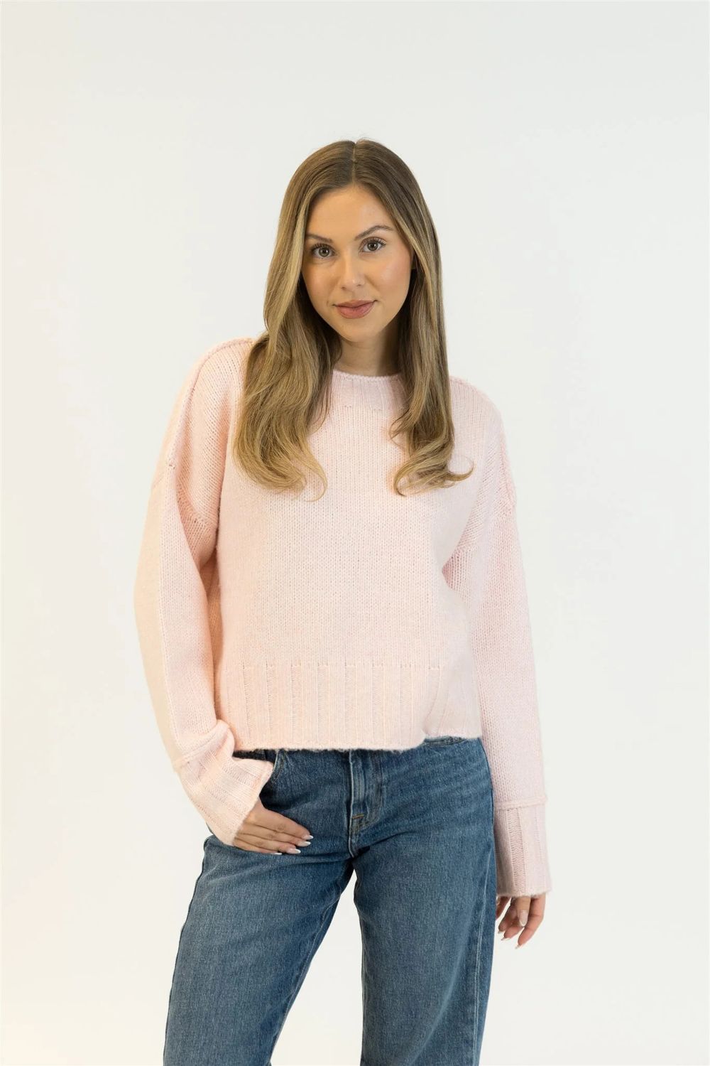 LYLA &amp; LUXE Timmy Short Crewneck Sweater, Color: Pink, Size: XS