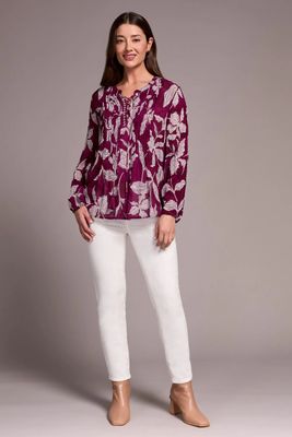 TRIBAL Blouse w/Pintuck &amp; Lace Up