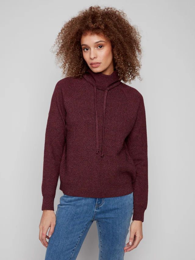 CHARLIE B Raglan Hooded Sweater, Color: H-Cabernet, Size: XS