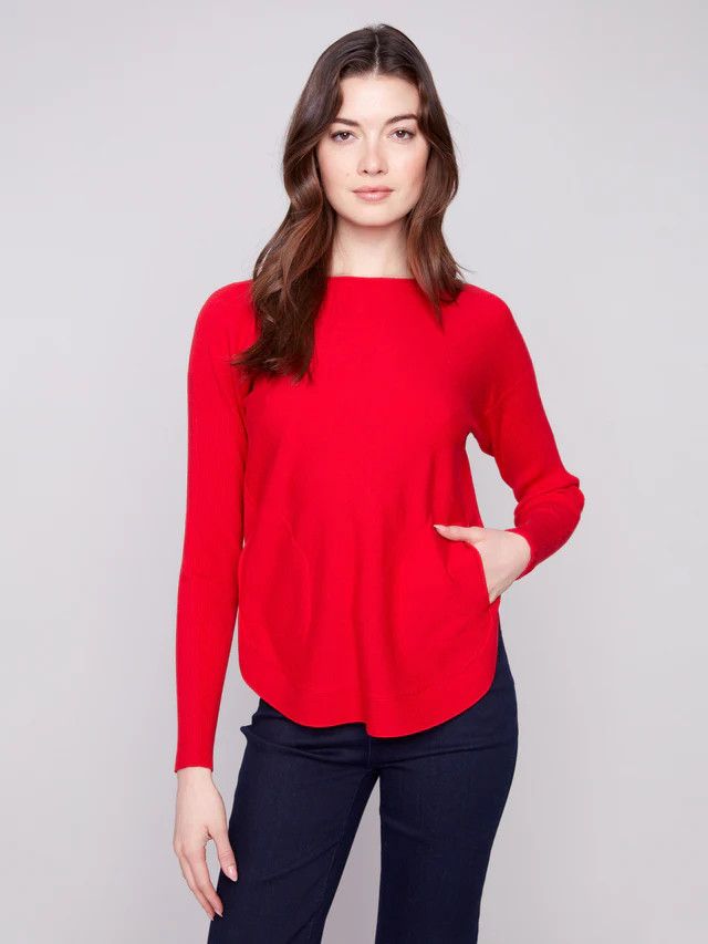 CHARLIE B Long Sleeve Sweater W/ Lace Up Back, Color: Crimson, Size: XS