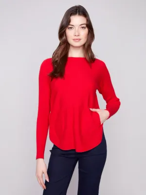 CHARLIE B Long Sleeve Sweater W/ Lace Up Back