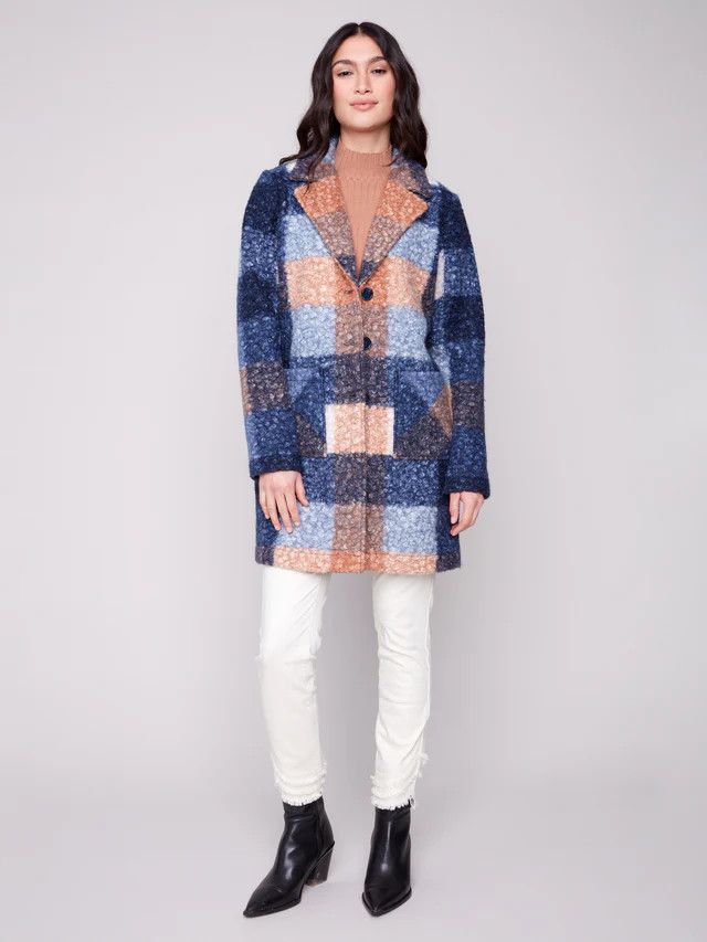 CHARLIE B Plaid Boucle Coat, Color: Moonlight, Size: XS