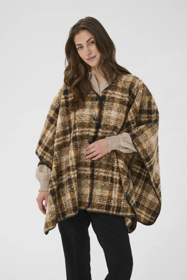 CREAM Oms Cape, Color: Brown Check, Size: O/S