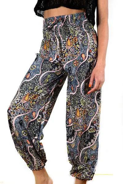 SUZIE BLUE Paisley Print Bali Pant, Color: Gray &amp; Gold, Size: One SIze