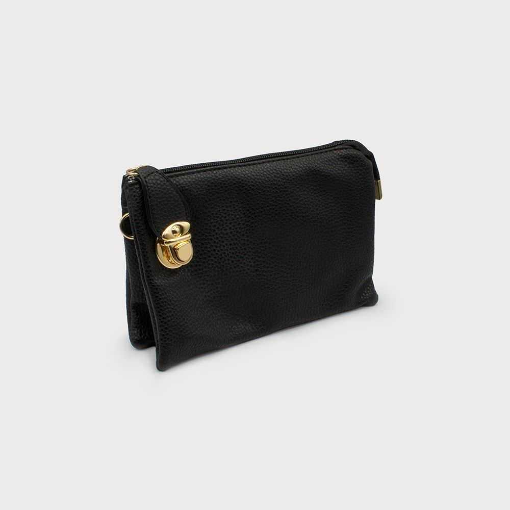 CARACOL Crossbody Clutch w/Pebble Finish, Color: Black w/Gold
