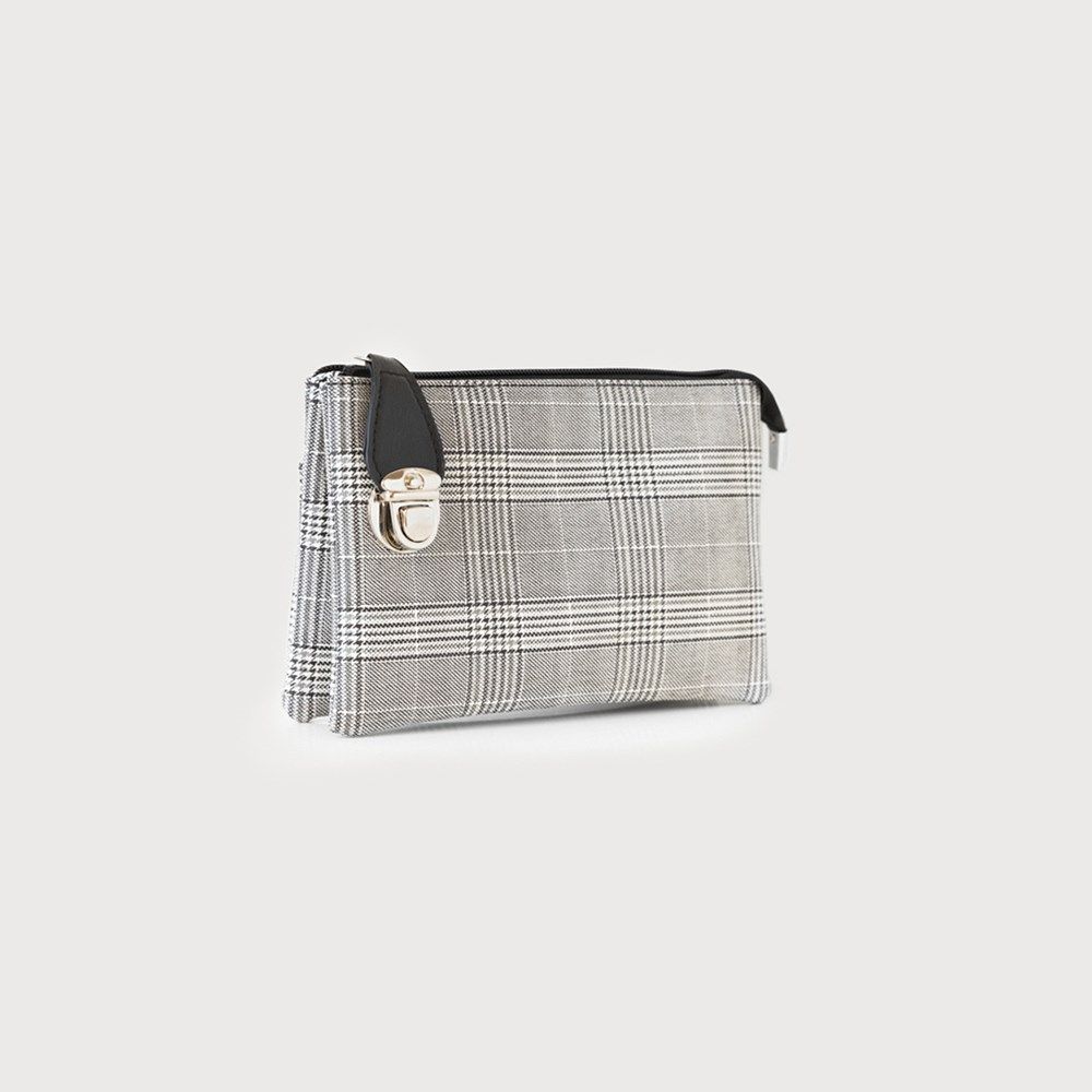 CARACOL Crossbody Clutch w/Design Finish, Color: Plaid Black &amp; White