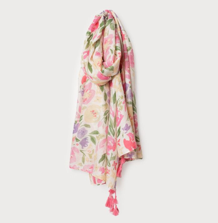 CARACOL Lightweight Scarf w/ Pompoms, Color: Pink