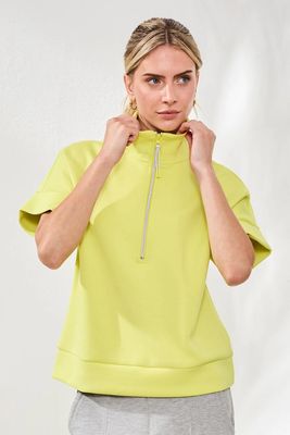 TRIBAL Techno Lux Short Sleeve Mock Neck Top w/Zipper