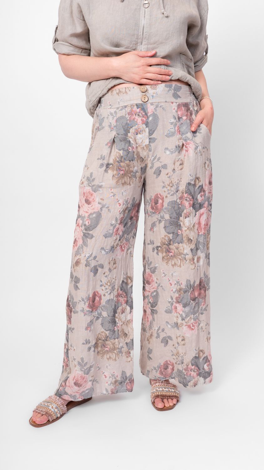 ME &amp; GEE Floral Linen Pant, Color: Seashell, Size: XS