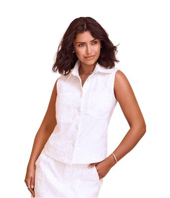 TRIBAL Crop Sleeveless Button Down Shirt