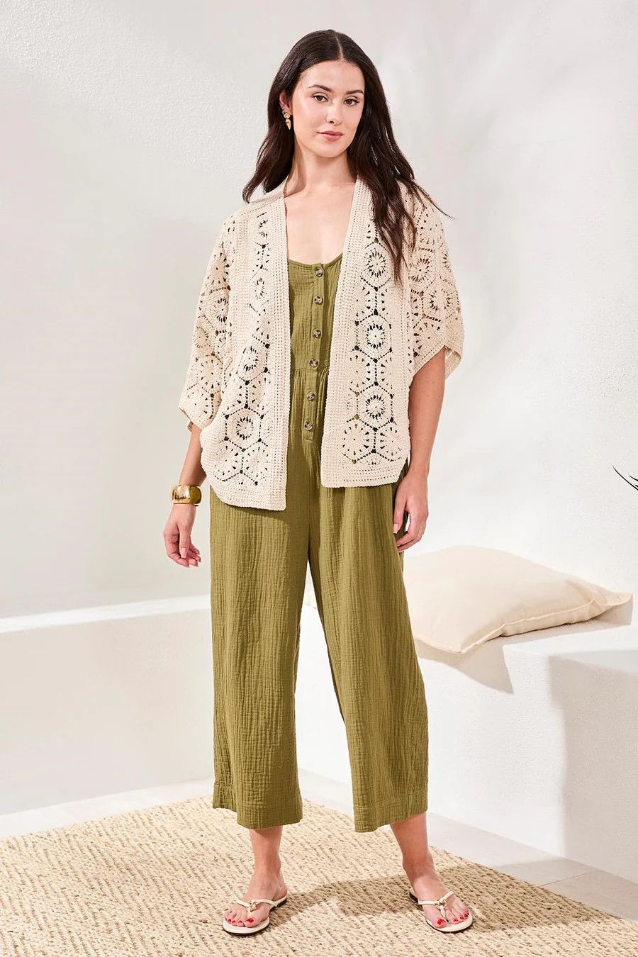 TRIBAL Crochet Cardigan, Color: Natural, Size: S/M