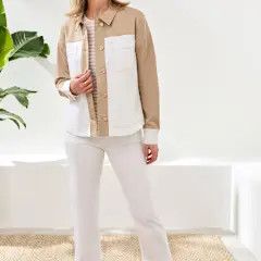 TRIBAL Comfort Stretch Color Block Denim Jacket