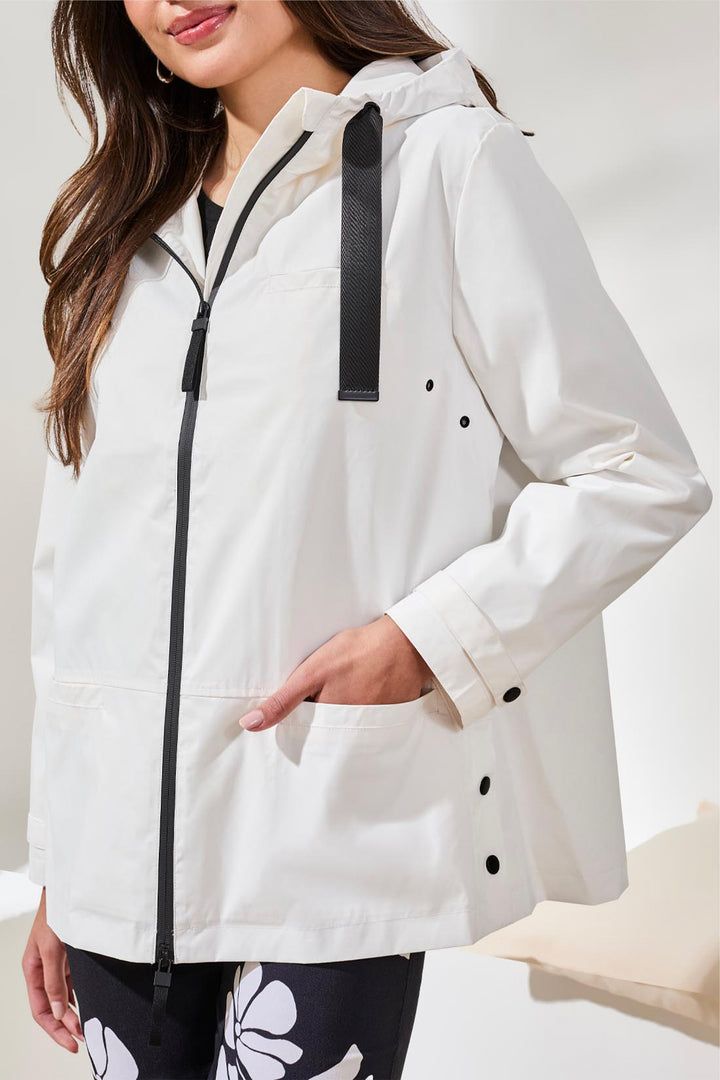 TRIBAL Long Sleeve Zip Front Rain Coat w/Hood, Color: White, Size: XS
