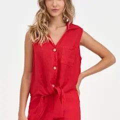 M-ITALY Collard Tank w/Tie Detail