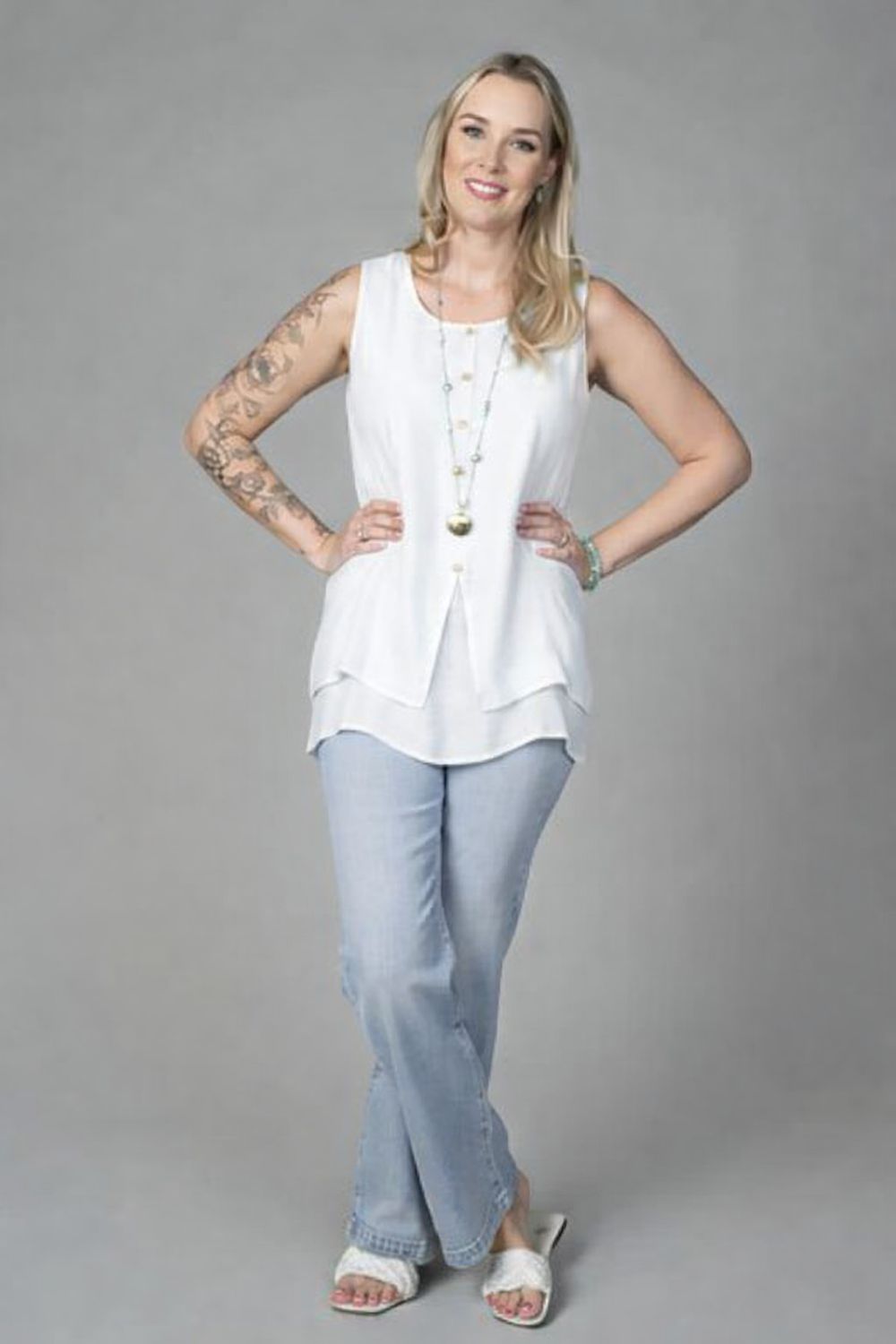 PAPILLON Button Front Top, Color: White, Size: XS