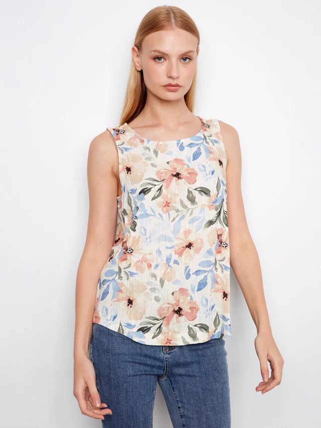 CHARLIE B Printed Linen Top, Color: Aurelia, Size: XS