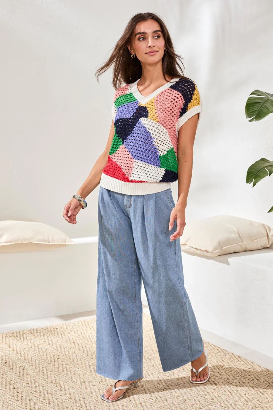 TRIBAL Cap Sleeve V-Neck Sweater, Color: Baja Blue, Size: XS