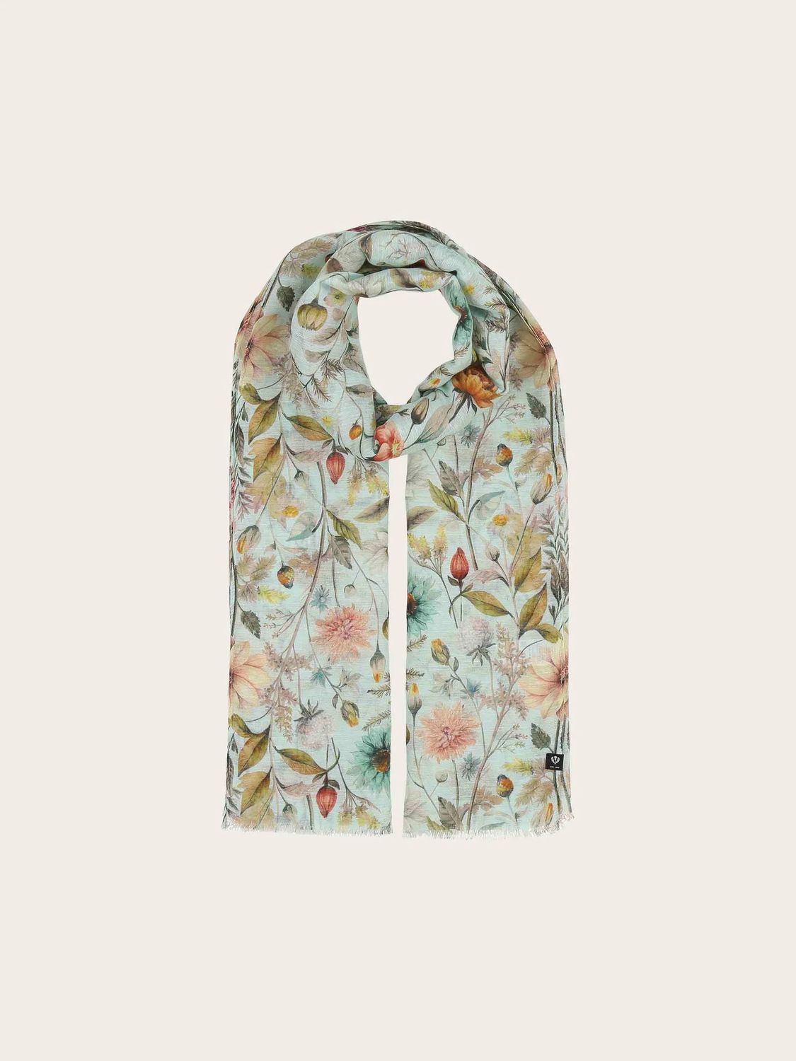 FRAAS Vintage Floral Print Hemp/Cotton Scarf, Color: Powder Mint