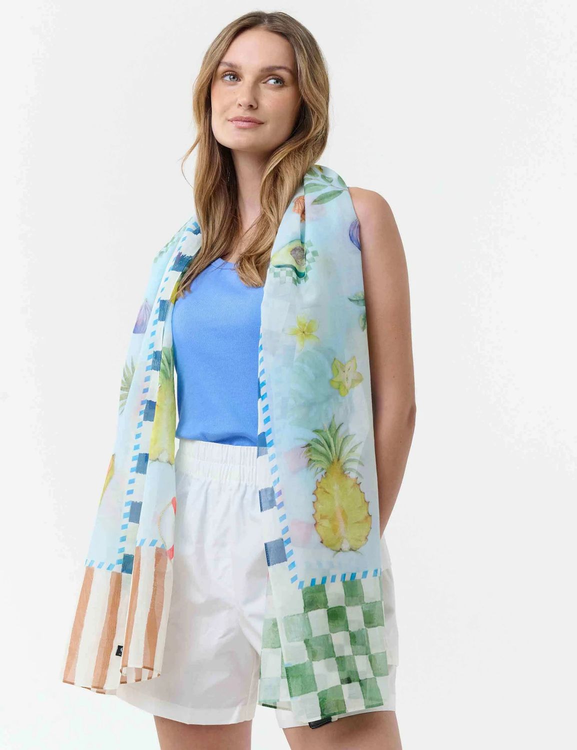 FRAAS  Vacation Motif Silk/Cotton Blend Scarf
