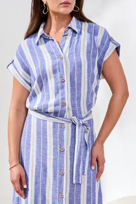 TRIBAL Short Sleeve Dress w/Side Detail &amp; Waist Pleat