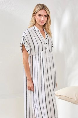 TRIBAL Flowy Shirt Dress w/Slit &amp; Hidden PLacket
