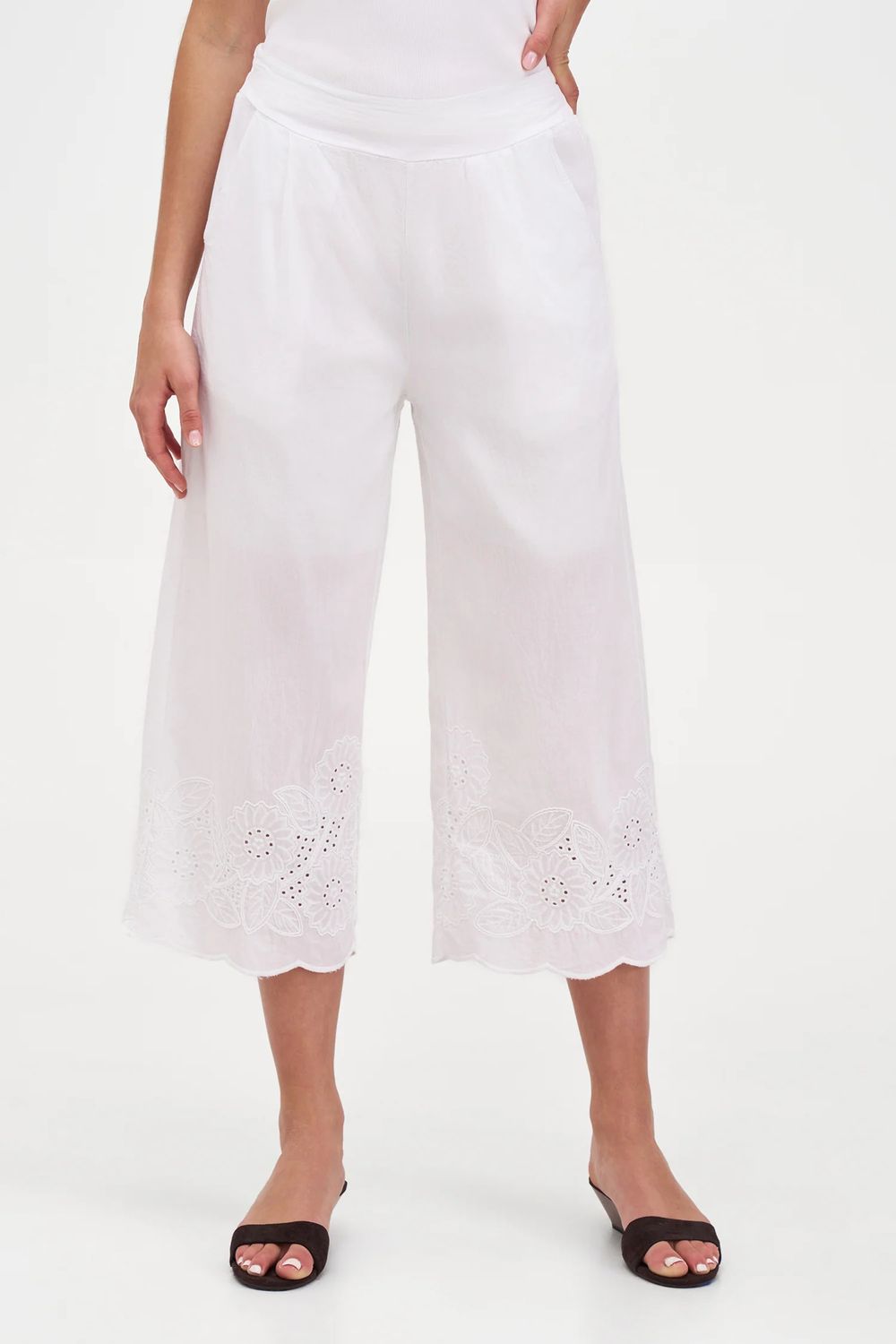 M-ITALY Linen Blend Crop Pant, Color: White, Size: XS