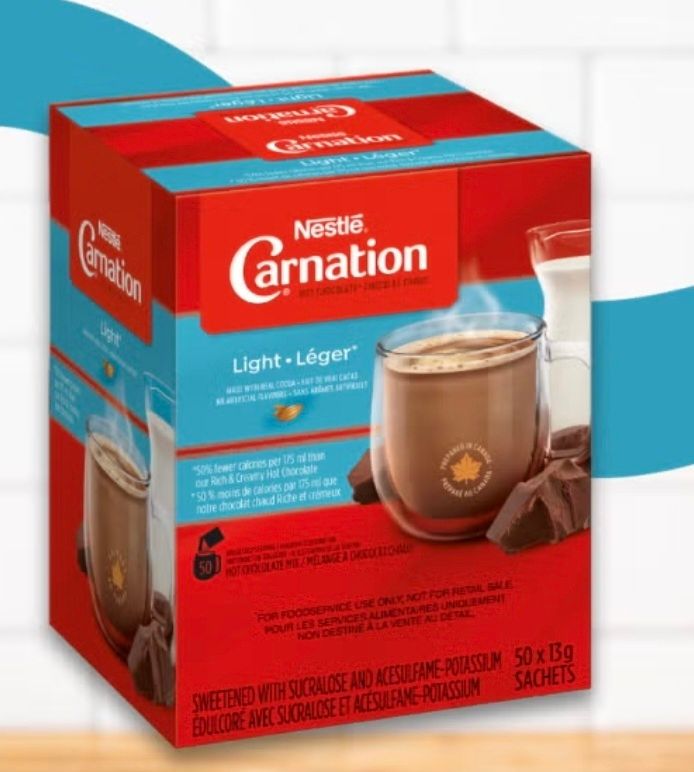 CARNATION LIGHT 50% FEWER CALORIES RICH &amp; CREAMY HOT CHOCOLATE  50 X 13G