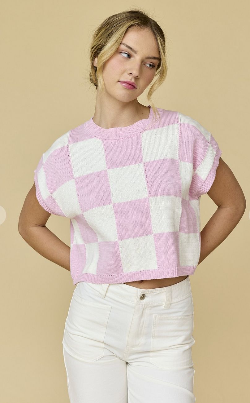 hannah checkered top- pink