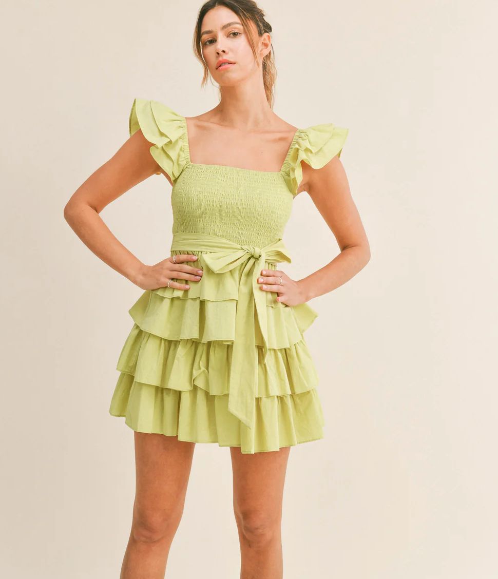 carly tiered mini dress- kiwi