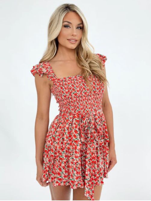 Lola Romper- red floral