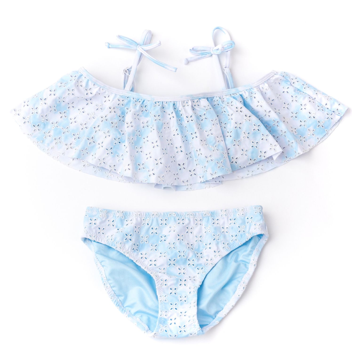eyelet off shoulder bikini- blue skies