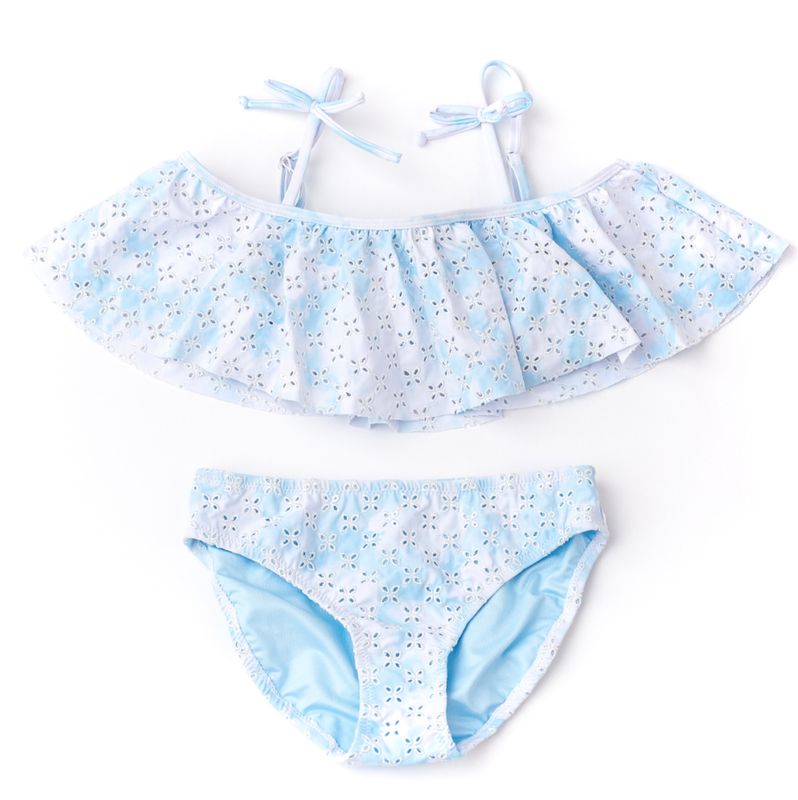 eyelet off shoulder bikini- blue skies