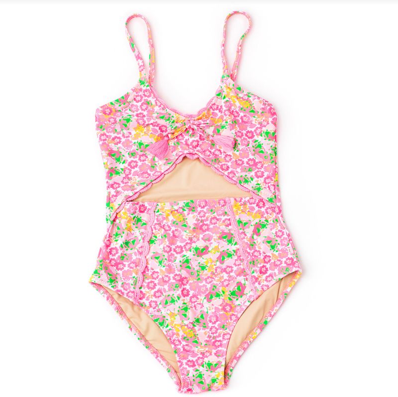 crochet trim monokini- fresh floral