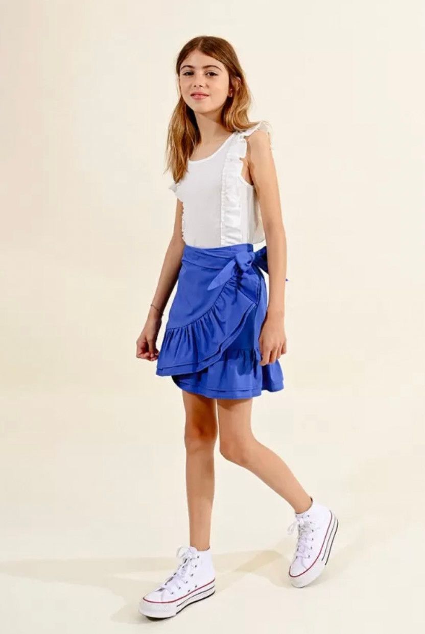 mini wrap skirt with ruffle- electric blue